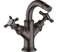 hansgrohe AXOR Montreux Mezclador de bidé de dos manijas, juego de desagüe, 16520340, Color: Cromo negro cepillado