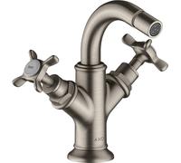 hansgrohe AXOR Montreux Mezclador de bidé de dos manijas, juego de desagüe, 16520800, Color: Óptica de acero inoxidable