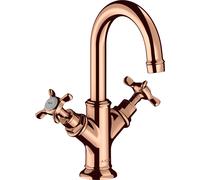 hansgrohe AXOR Montreux Mezclador de lavabo de 2 manijas 160, juego de desagüe, para lavabo manual, 16505300, Color: Oro rojo pulido