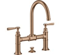 hansgrohe AXOR Montreux Mezclador de lavabo de 2 manijas 220, juego de desagüe, manijas de palanca, proyección de 175mm, 16511310, Color: Oro rojo cepillado
