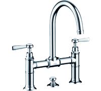 hansgrohe AXOR Montreux Mezclador de lavabo de 2 manijas 220, juego de desagüe, manijas de palanca, proyección de 175mm, 16511800, Color: Óptica de acero inoxidable