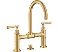 hansgrohe AXOR Montreux Mezclador de lavabo de 2 manijas 220, juego de desagüe, manijas de palanca, proyección de 175mm, 16511250, Color: Óptica de oro cepillado