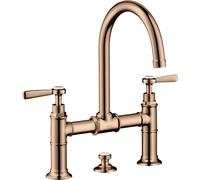 hansgrohe AXOR Montreux Mezclador de lavabo de 2 manijas 220, juego de desagüe, manijas de palanca, proyección de 175mm, 16511300, Color: Oro rojo pulido