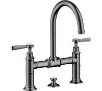 hansgrohe AXOR Montreux Mezclador de lavabo de 2 manijas 220, juego de desagüe, manijas de palanca, proyección de 175mm, 16511330, Color: Cromo negro pulido