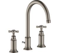 hansgrohe AXOR Montreux Mezclador de lavabo de 3 agujeros 180, juego de desagüe, 16513800, Color: Óptica de acero inoxidable