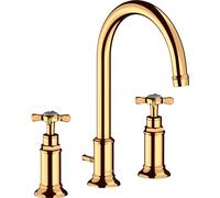 hansgrohe AXOR Montreux Mezclador de lavabo de 3 agujeros 180, juego de desagüe, 16513990, Color: Óptica Oro Pulido