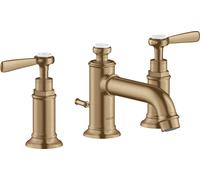 hansgrohe AXOR MONTREUX Mezclador de lavabo de 3 agujeros 30, juego de desagüe, tiradores de palanca, proyección de 142 mm, 16535140, Color: Bronce cepillado