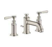 hansgrohe AXOR MONTREUX Mezclador de lavabo de 3 agujeros 30, juego de desagüe, tiradores de palanca, proyección de 142 mm, 16535800, Color: Óptica de acero inoxidable
