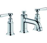 hansgrohe AXOR MONTREUX Mezclador de lavabo de 3 agujeros 30, juego de desagüe, tiradores de palanca, proyección de 142 mm, 16535000, Color: cromado