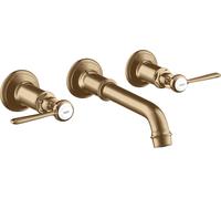 hansgrohe AXOR MONTREUX Mezclador para lavabo de 3 agujeros empotrado, montaje en pared, tiradores de palanca, 16534140, Color: Bronce cepillado