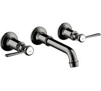 hansgrohe AXOR MONTREUX Mezclador para lavabo de 3 agujeros empotrado, montaje en pared, tiradores de palanca, 16534330, Color: Cromo negro pulido