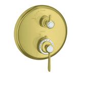 hansgrohe AXOR Montreux termostato empotrado con válvula de cierre, manija de palanca, 1 consumidor, 16801950, Color: Latón cepillado