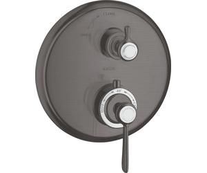 hansgrohe AXOR Montreux termostato empotrado con válvula de cierre, manija de palanca, 1 consumidor, 16801340, Color: Cromo negro cepillado