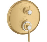 hansgrohe AXOR Montreux termostato empotrado, válvula de cierre y cambio, mango de palanca, 2 consumidores, 16821250, Color: Óptica de oro cepillado