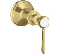 hansgrohe AXOR Montreux Válvula de cierre empotrada, manija de palanca, 16872950, Color: Latón cepillado