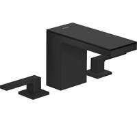 hansgrohe AXOR MyEdition Mezclador de lavabo de 3 agujeros 110, con juego de desagüe, con placa, proyección 150mm, 47070670, Color: Negro mate / cristal negro