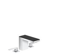 hansgrohe AXOR MyEdition Mezclador de lavabo de 3 agujeros 110, con juego de desagüe, con placa, proyección 150mm, 47070600, Color: cromo / cristal negro