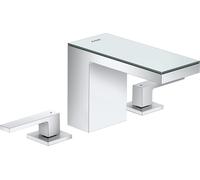 hansgrohe AXOR MyEdition Mezclador de lavabo de 3 agujeros 110, con juego de desagüe, con placa, proyección 150mm, 47070000, Color: cristal cromado / espejo