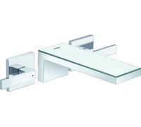 hansgrohe AXOR MyEdition Mezclador de lavabo de 3 agujeros, empotrado, con placa, 221mm de proyección, con juego de desagüe, 47080000, Color: cristal cromado / espejo