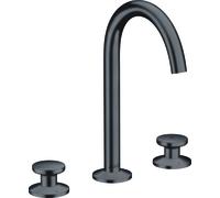 hansgrohe AXOR One Grifería de lavabo de 3 agujeros Select+ 170 con desagüe automático Push-Open, proyección 140mm, 48070340, Color: Cromo negro cepillado