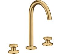 hansgrohe AXOR One Grifería de lavabo de 3 agujeros Select+ 170 con juego de desagüe Push-Open, proyección 140mm, 48070250, Color: Óptica de oro cepillado