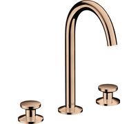 hansgrohe AXOR One Grifería de lavabo de 3 agujeros Select+ 170 con juego de desagüe Push-Open, proyección 140mm, 48070300, Color: Oro rojo pulido