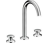 hansgrohe AXOR One Grifería de lavabo de 3 agujeros Select+ 170 con juego de desagüe Push-Open, proyección 140mm, 48070000, Color: cromado