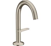 hansgrohe AXOR One grifería de lavabo Select+ 140 con desagüe automático push-open, 122 mm de saliente, 48010820, Color: Níquel Cepillado