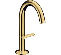 hansgrohe AXOR One grifería de lavabo Select+ 140 con juego de desagüe push-open, 122 mm de proyección, 48010990, Color: Óptica Oro Pulido