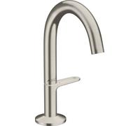 hansgrohe AXOR One grifería de lavabo Select+ 140 con juego de desagüe push-open, 122 mm de proyección, 48010800, Color: Óptica de acero inoxidable