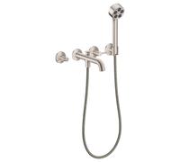 hansgrohe AXOR One Grifería para bañera empotrada de 3 orificios para montaje en pared, con manetas y ducha de mano, 48444800, Color: Óptica de acero inoxidable