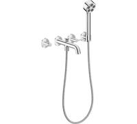 hansgrohe AXOR One Grifería para bañera empotrada de 3 orificios para montaje en pared, con manetas y ducha de mano, 48444000, Color: cromado