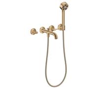 hansgrohe AXOR One Grifería para bañera empotrada de 3 orificios para montaje en pared, con manetas y ducha de mano, 48444140, Color: Bronce cepillado