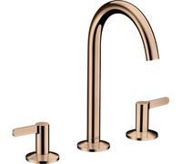 hansgrohe AXOR One Mezclador de lavabo de 3 agujeros 170 con desagüe automático push-open, proyección 140mm, 48050300, Color: Oro rojo pulido