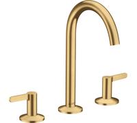 hansgrohe AXOR One Mezclador de lavabo de 3 agujeros 170 con desagüe automático push-open, proyección 140mm, 48050250, Color: Óptica de oro cepillado
