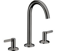 hansgrohe AXOR One Mezclador de lavabo de 3 agujeros 170 con desagüe automático push-open, proyección 140mm, 48050330, Color: Cromo negro pulido
