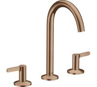 hansgrohe AXOR One Mezclador de lavabo de 3 agujeros 170 con desagüe automático push-open, proyección 140mm, 48050310, Color: Oro rojo cepillado