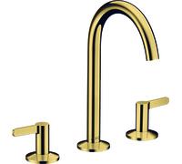 hansgrohe AXOR One Mezclador de lavabo de 3 agujeros 170 con desagüe automático push-open, proyección 140mm, 48050990, Color: Óptica Oro Pulido