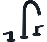 hansgrohe AXOR One Mezclador de lavabo de 3 agujeros 170 con desagüe automático push-open, proyección 140mm, 48050670, Color: Negro Mate