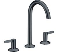 hansgrohe AXOR One Mezclador de lavabo de 3 agujeros 170 con desagüe automático push-open, proyección 140mm, 48050340, Color: Cromo negro cepillado