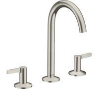 hansgrohe AXOR One Mezclador de lavabo de 3 agujeros 170 con juego de desagüe push-open, proyección 140mm, 48050800, Color: Óptica de acero inoxidable