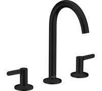 hansgrohe AXOR One Mezclador de lavabo de 3 agujeros 170 con juego de desagüe push-open, proyección 140mm, 48050670, Color: Negro Mate