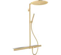 hansgrohe AXOR ShowerSolutions Tubo de ducha con termostato 800 y ducha mural 350 1jet, 27984250, Color: Óptica de oro cepillado
