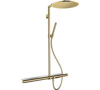 hansgrohe AXOR ShowerSolutions Tubo de ducha con termostato 800 y ducha mural 350 1jet, 27984990, Color: Óptica Oro Pulido