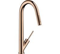 hansgrohe AXOR Starck Monomando de cocina 270 con ducha extraíble, 10821300, Color: Oro rojo pulido