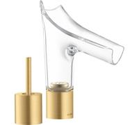 hansgrohe AXOR Starck V Mezclador de lavabo de 2 agujeros 110 con kit de desagüe, 12115250, Color: Óptica de oro cepillado