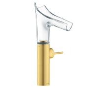 hansgrohe AXOR Starck V Mezclador monomando de lavabo 220 con caño de vidrio para lavabos con kit de desagüe, 12114250, Color: Óptica de oro cepillado
