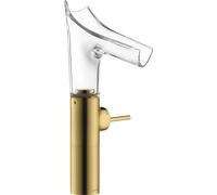 hansgrohe AXOR Starck V Mezclador monomando de lavabo 220 con caño de vidrio para lavabos con kit de desagüe, 12114990, Color: Óptica Oro Pulido