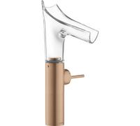 hansgrohe AXOR Starck V Mezclador monomando de lavabo 220 con caño de vidrio para lavabos con kit de desagüe, 12114310, Color: Oro rojo cepillado
