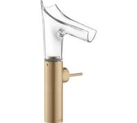hansgrohe AXOR Starck V Mezclador monomando de lavabo 220 con caño de vidrio para lavabos con kit de desagüe, 12114140, Color: Bronce cepillado